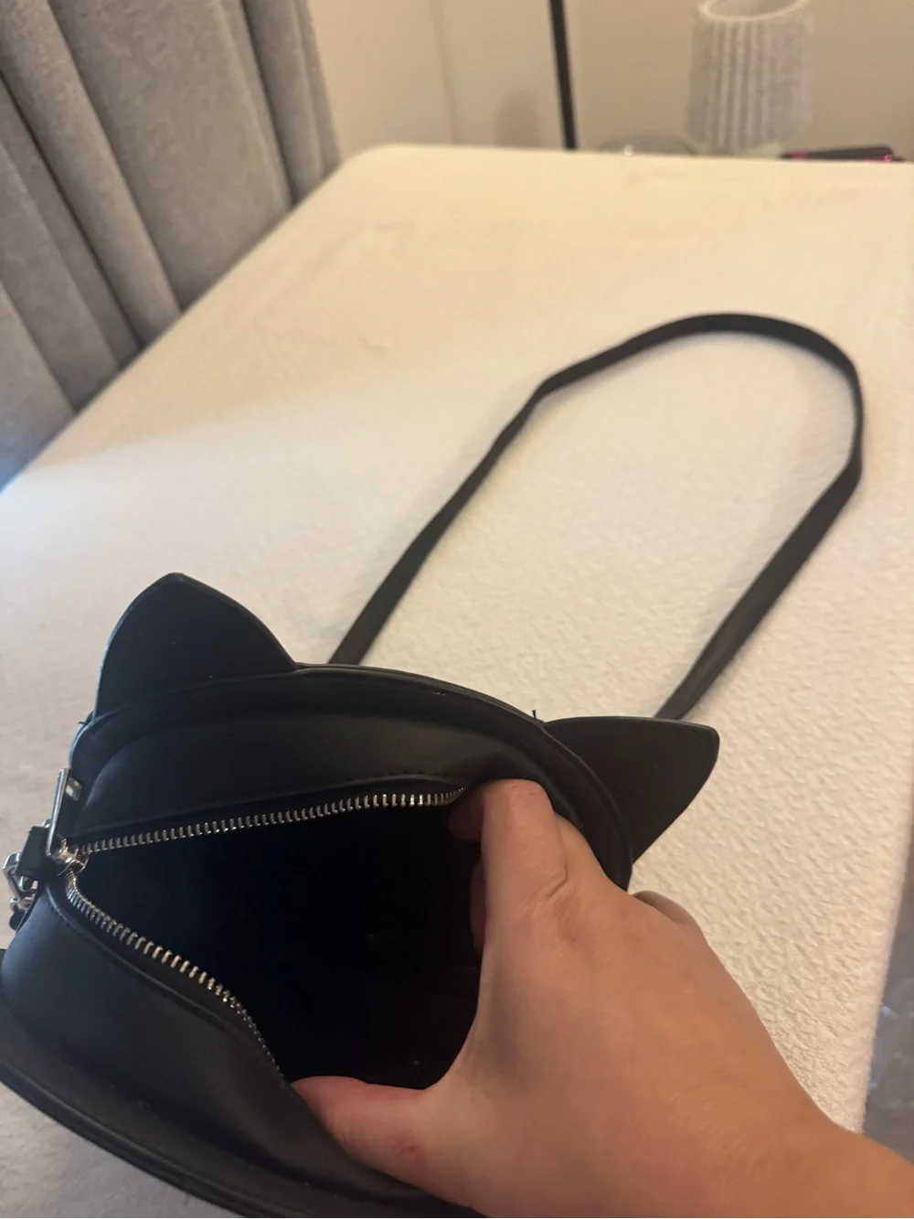 Black Cat Face Crossbody Bag with Yellow Eye Details